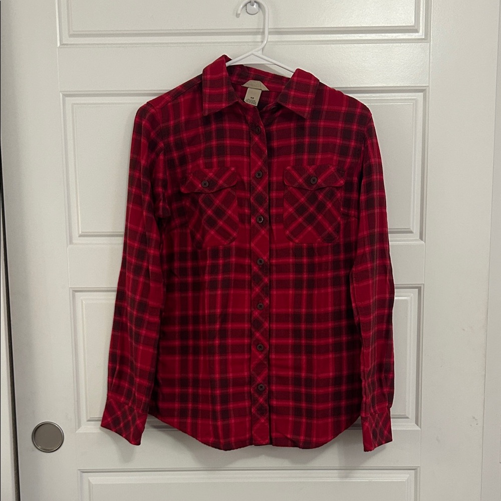Duluth Trading Co Red and Brown Plaid Shirt